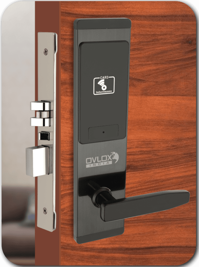 Ovlox India OSHL-05 Pro Secure hotel door lock shown on a door.